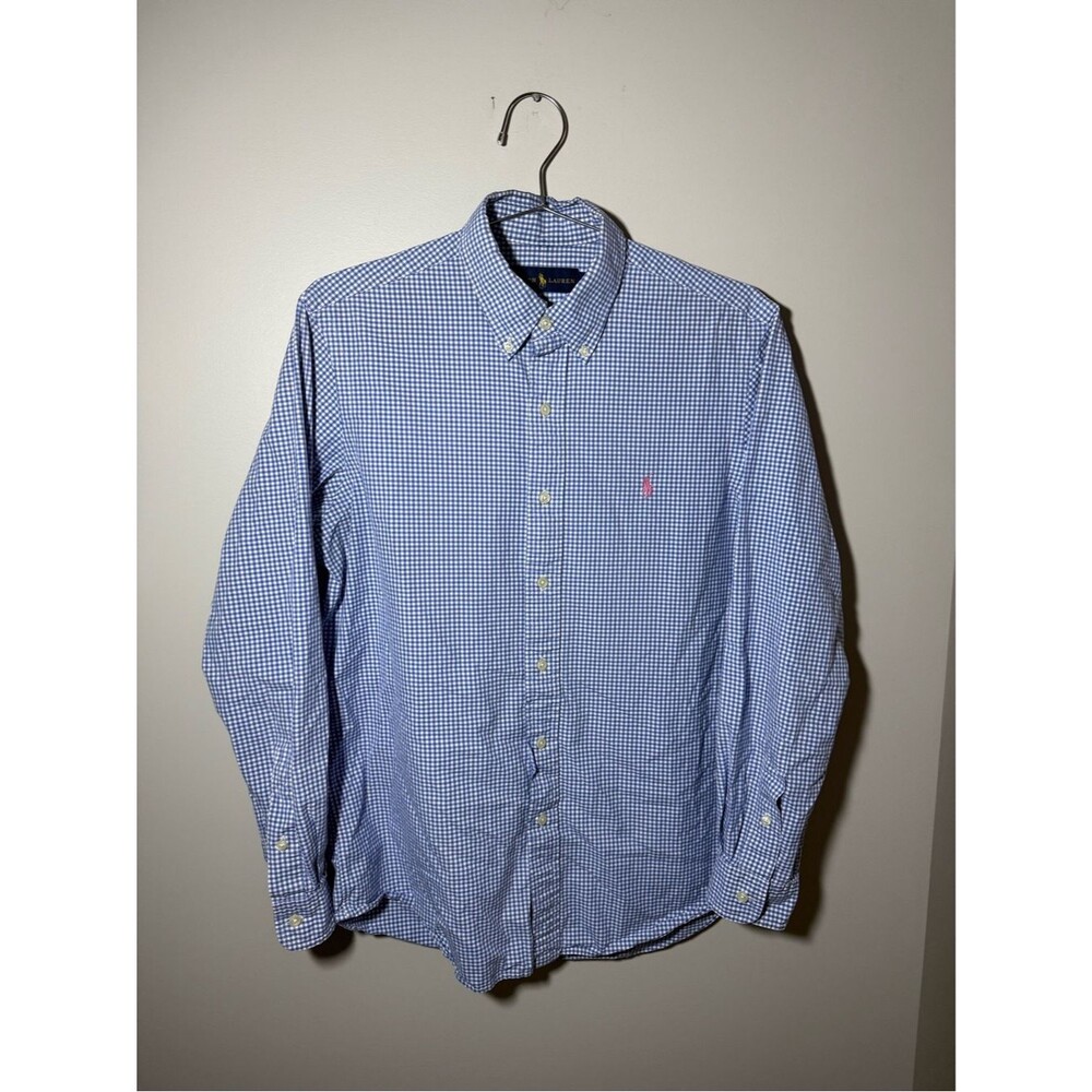 Polo Ralph Lauren Button Down Shirt Blue and White Check Pink Pony